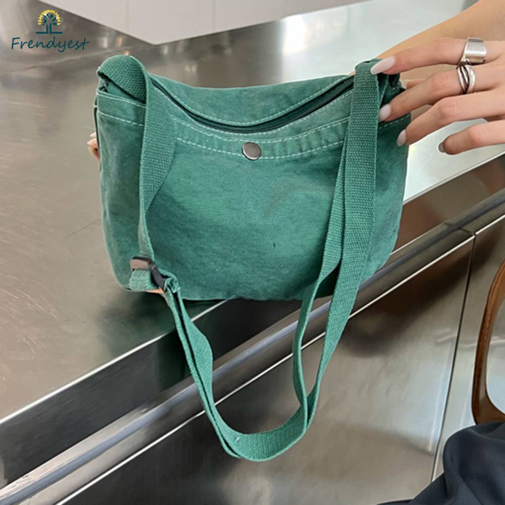 Túi Canvas Đeo Chéo Có Khóa Kéo Phong Cách Retro Thời Trang Cho Nữ