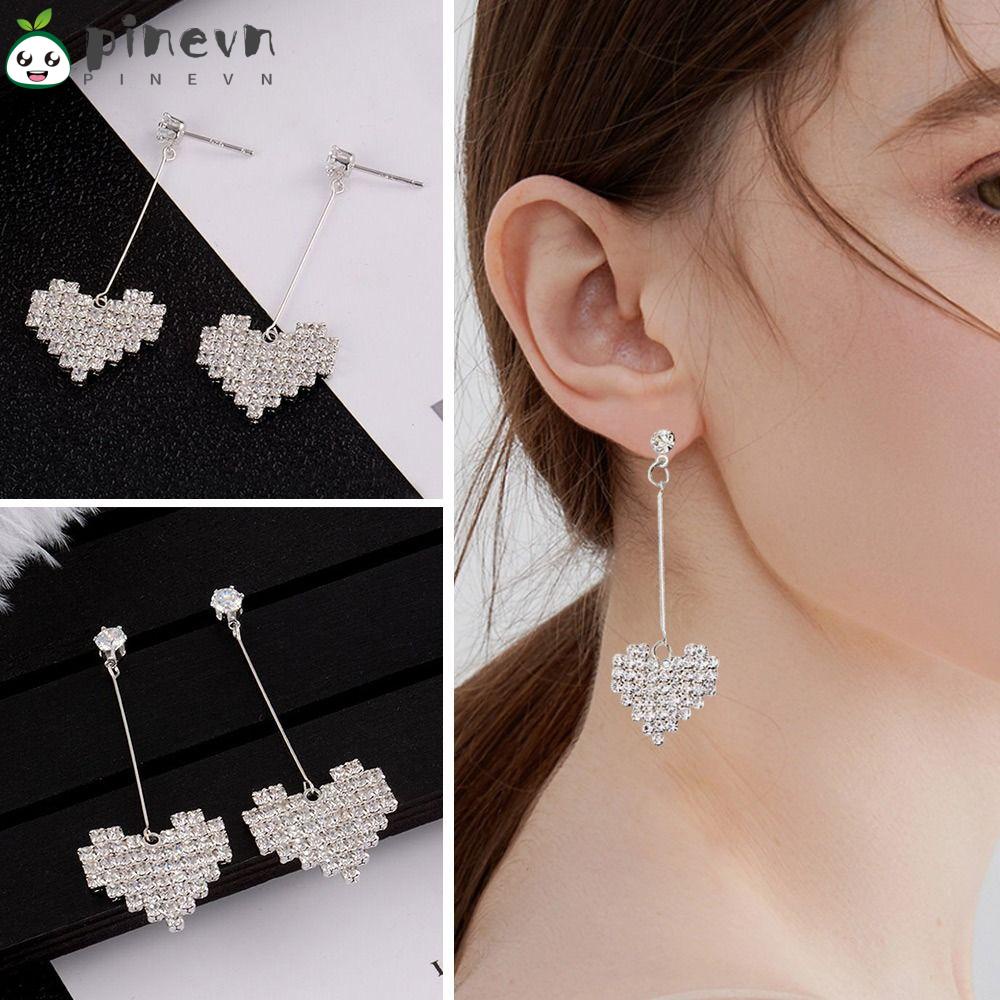 PINEVN Set 4 Đôi Bông Tai Mạ Bạc 925 Hình Trái Tim