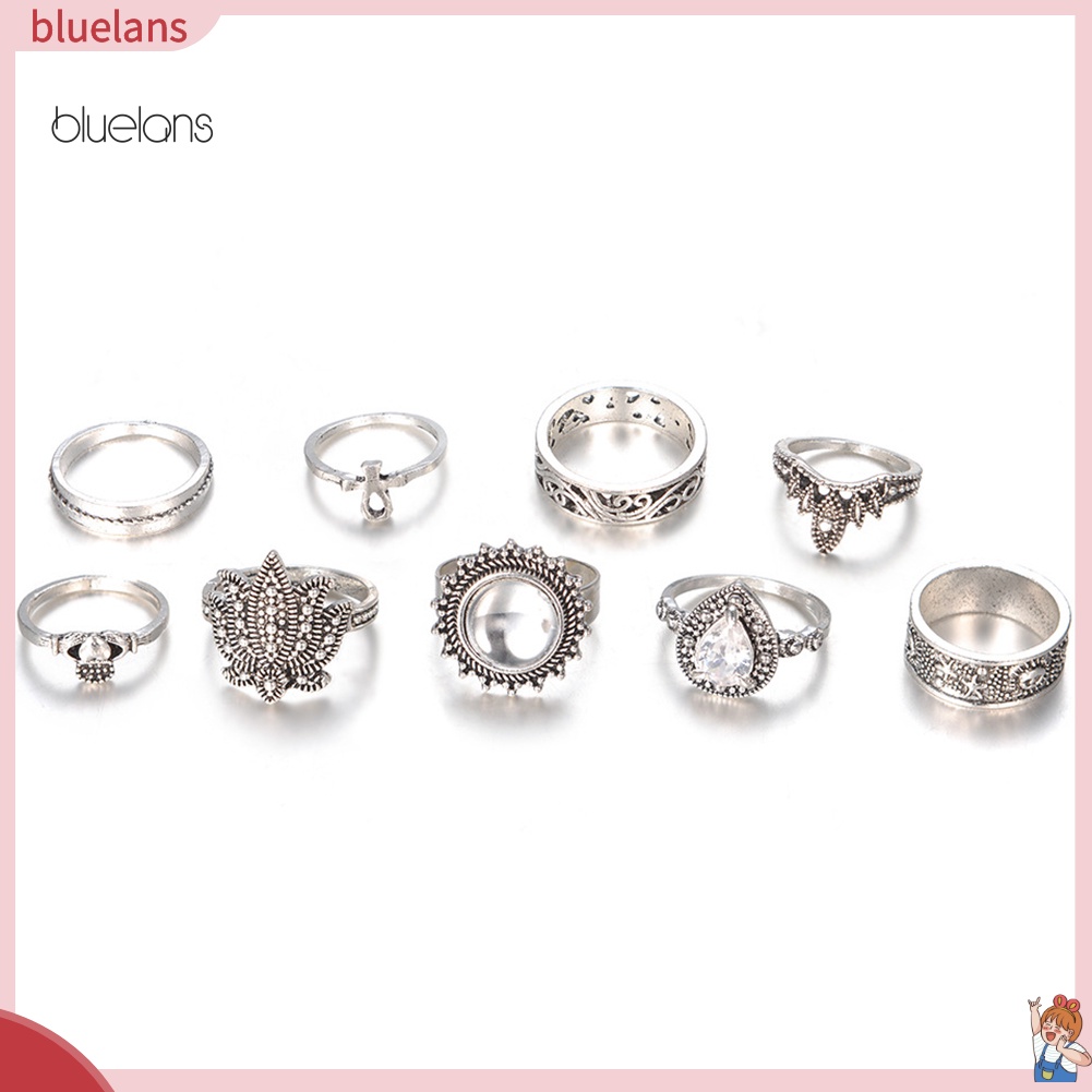 Set 9 Nhẫn Đốt Ngón Tay Đính Đá Phong Cách Retro