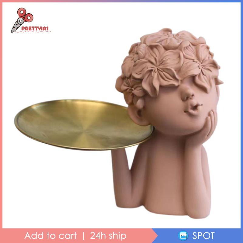 Khay Điêu Khắc Hình Cô Gái Và Cánh Hoa Hiện Đại Sáng Tạo Kèm Khay Để Bàn Trang Trí Phòng Khách / Quán Bar