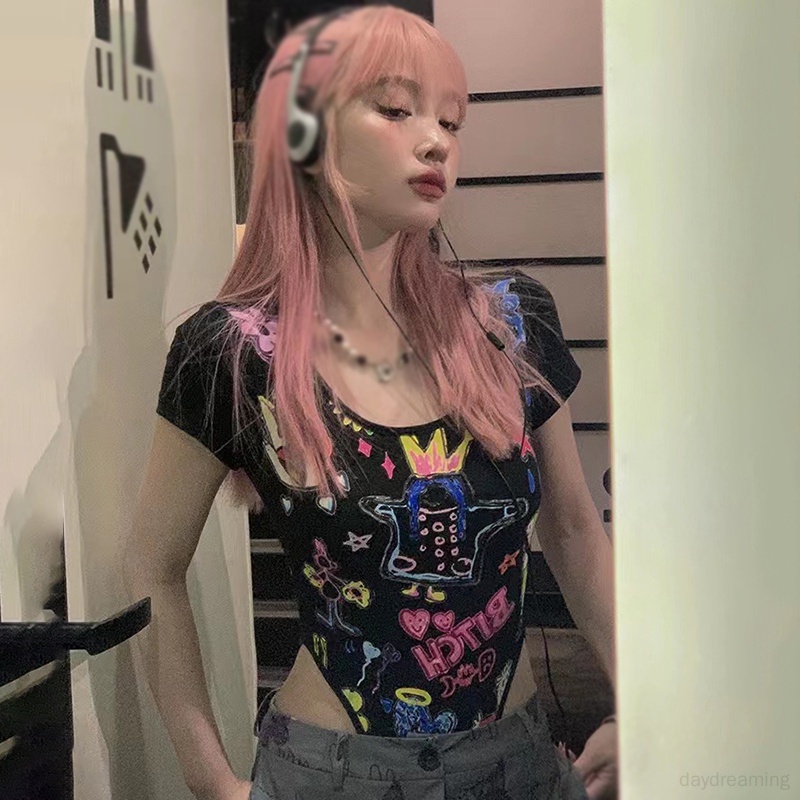 Áo liền quần Cổ Vuông Họa Tiết Bánh Sữa Y2K Dễ Thương Cho Nữ