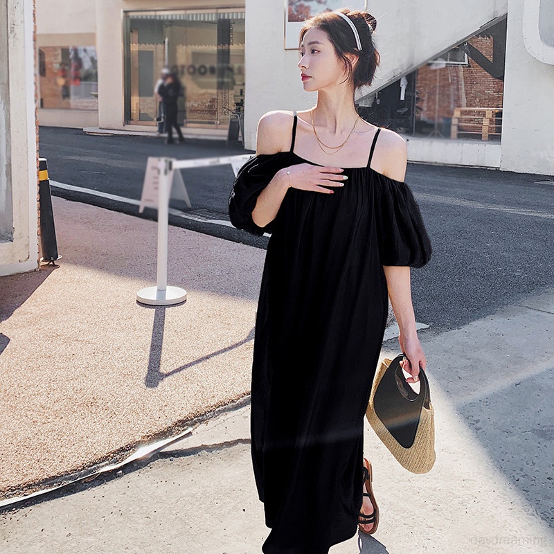 Đầm Dài Dáng Rộng Hở Vai Màu Sắc Trơn Thời Trang Dành Cho Nữ