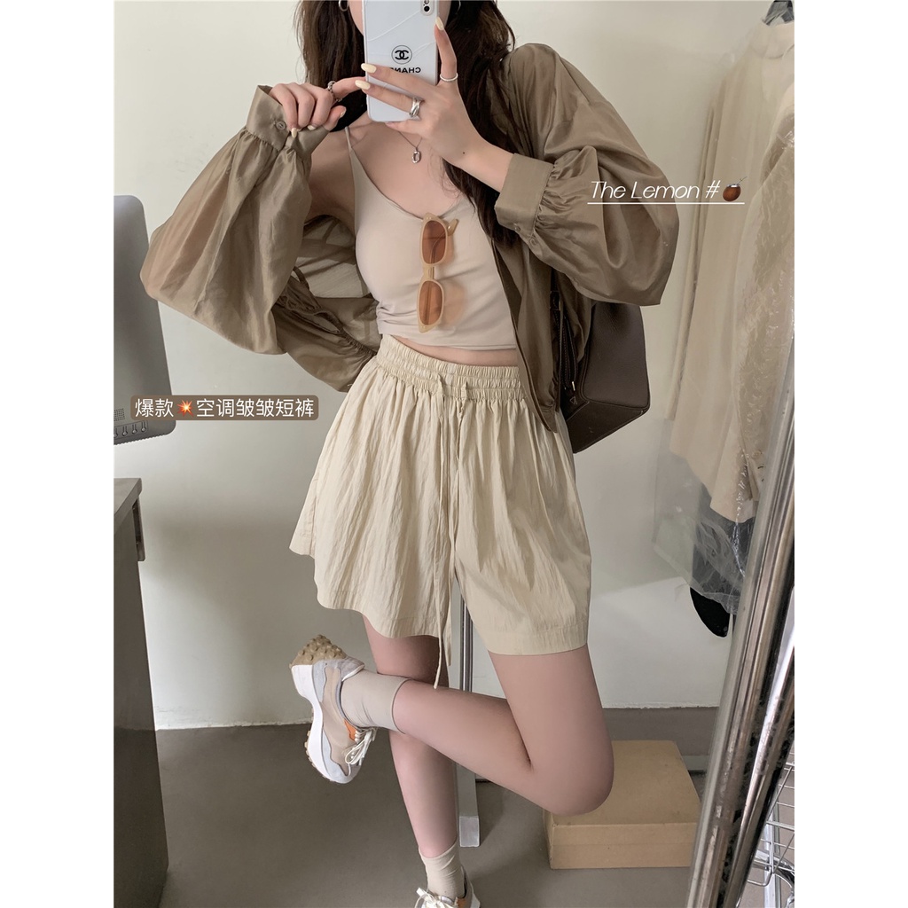 Quần ngắn ống rộng Dây Rút Phong Cách Hàn Quốc Thời Trang Mùa Hè Hàng Mới Dành Cho Bạn Nữ