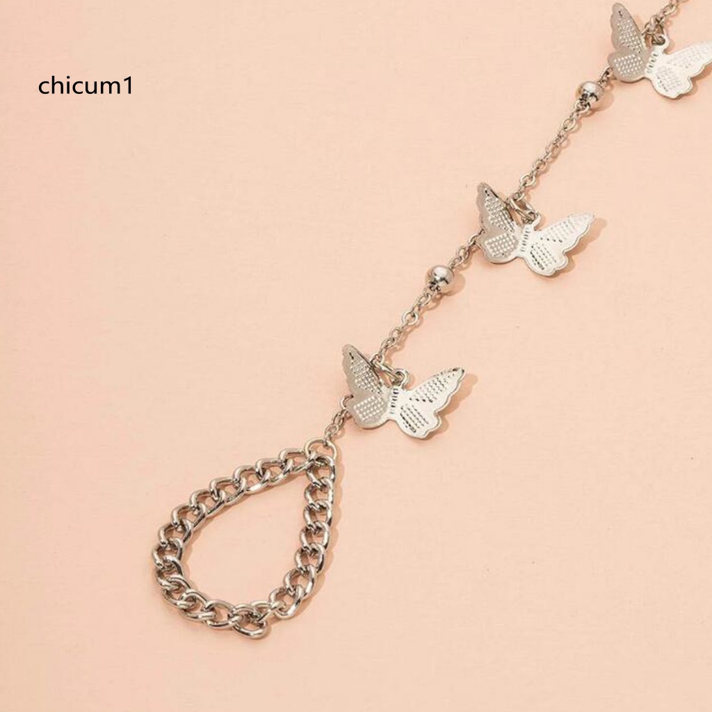 Vòng Đeo Tay Kèm Nhẫn Hình Bướm Có Thể Điều Chỉnh Độ Dài Phong Cách Hip hop Cho Nữ