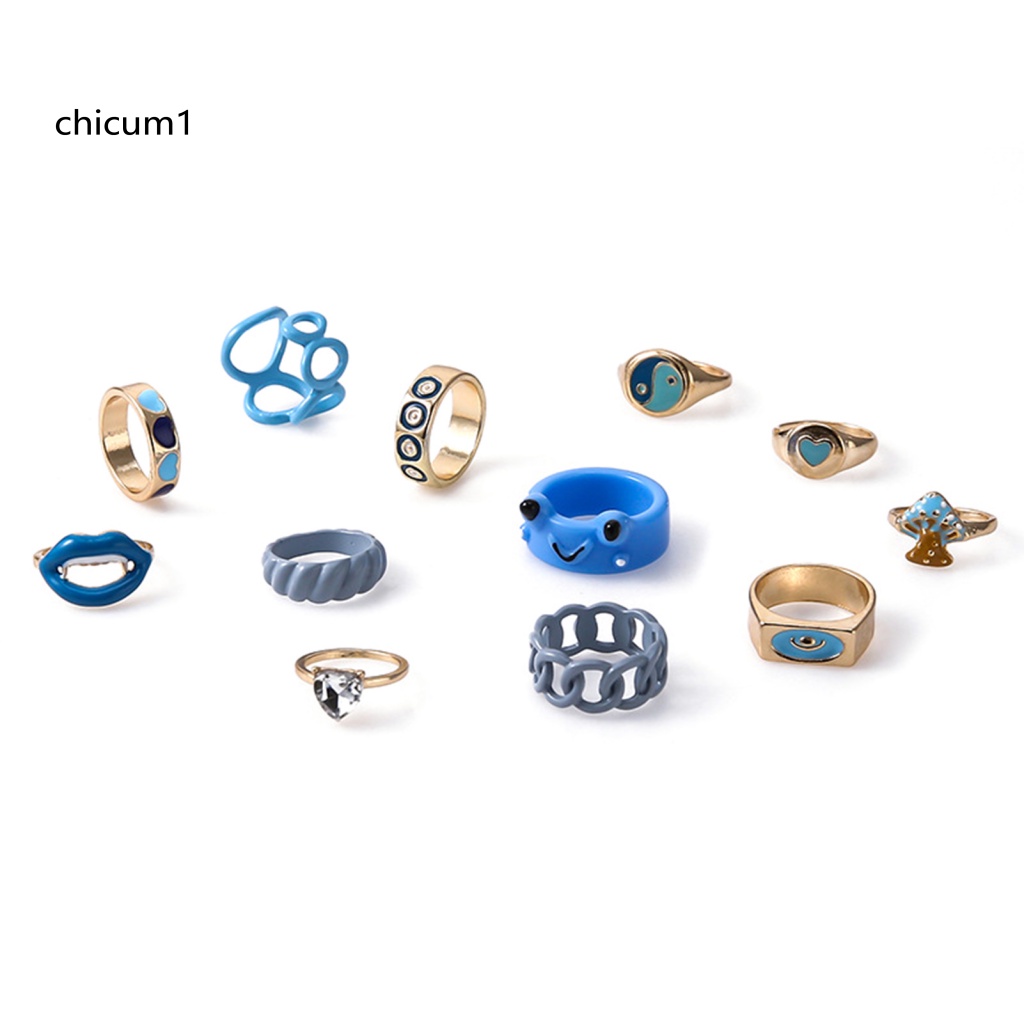 Set 12 Nhẫn Mở Bằng Hợp Kim Trang Trí Khối Lượng Nhẹ Đa Ứng Dụng Cho Nam Và Nữ