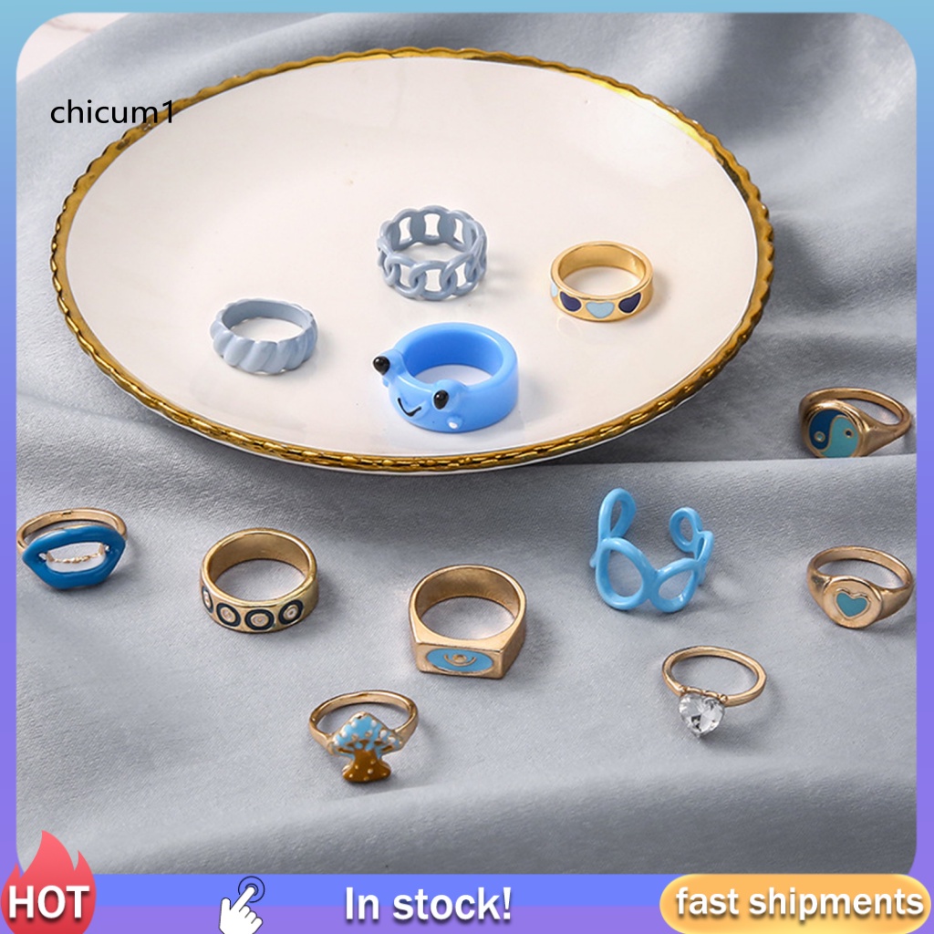 Set 12 Nhẫn Mở Bằng Hợp Kim Trang Trí Khối Lượng Nhẹ Đa Ứng Dụng Cho Nam Và Nữ