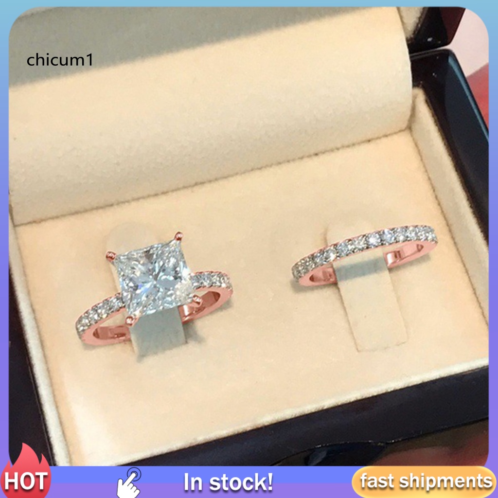 Set 2 Nhẫn Hợp Kim Đính Đá Zircon Thời Trang Cho Nữ