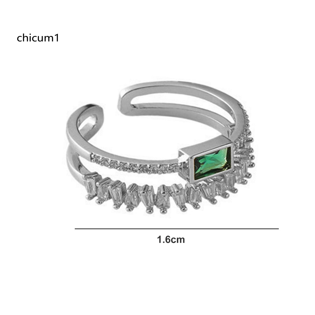 Nhẫn Cưới Dạng Mở Hai Lớp Đính Đá Zircon Màu Xanh Lá Cây Có Thể Điều Chỉnh Cho Nữ