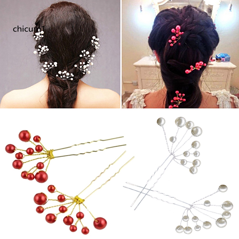 Set 2 Kẹp Tóc Đính Ngọc Trai Giả Lấp Lánh Thời Trang Cho Nữ