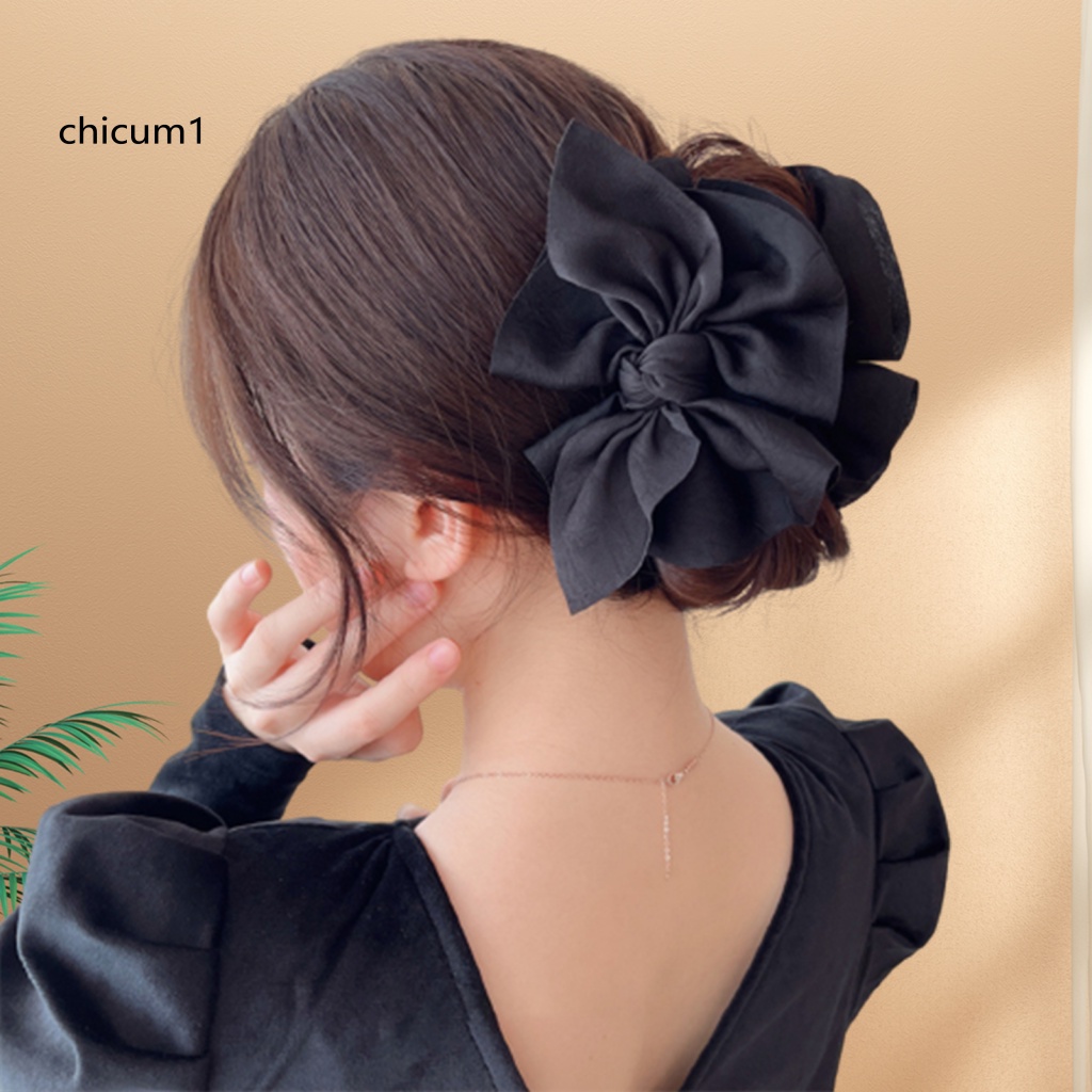 Kẹp Tóc Càng Cua Đính Nơ Lớn Màu Trơn Hai Lớp Chống Trượt Có Răng Lược Siêu Nhẹ Cho Nữ