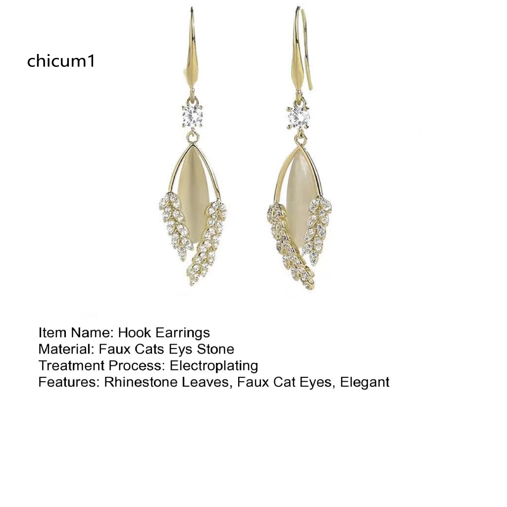 1 Đôi Bông Tai Hình Chiếc Lá Đính Đá Mắt Mèo Giả Thời Trang Sang Trọng Dành Cho Nữ