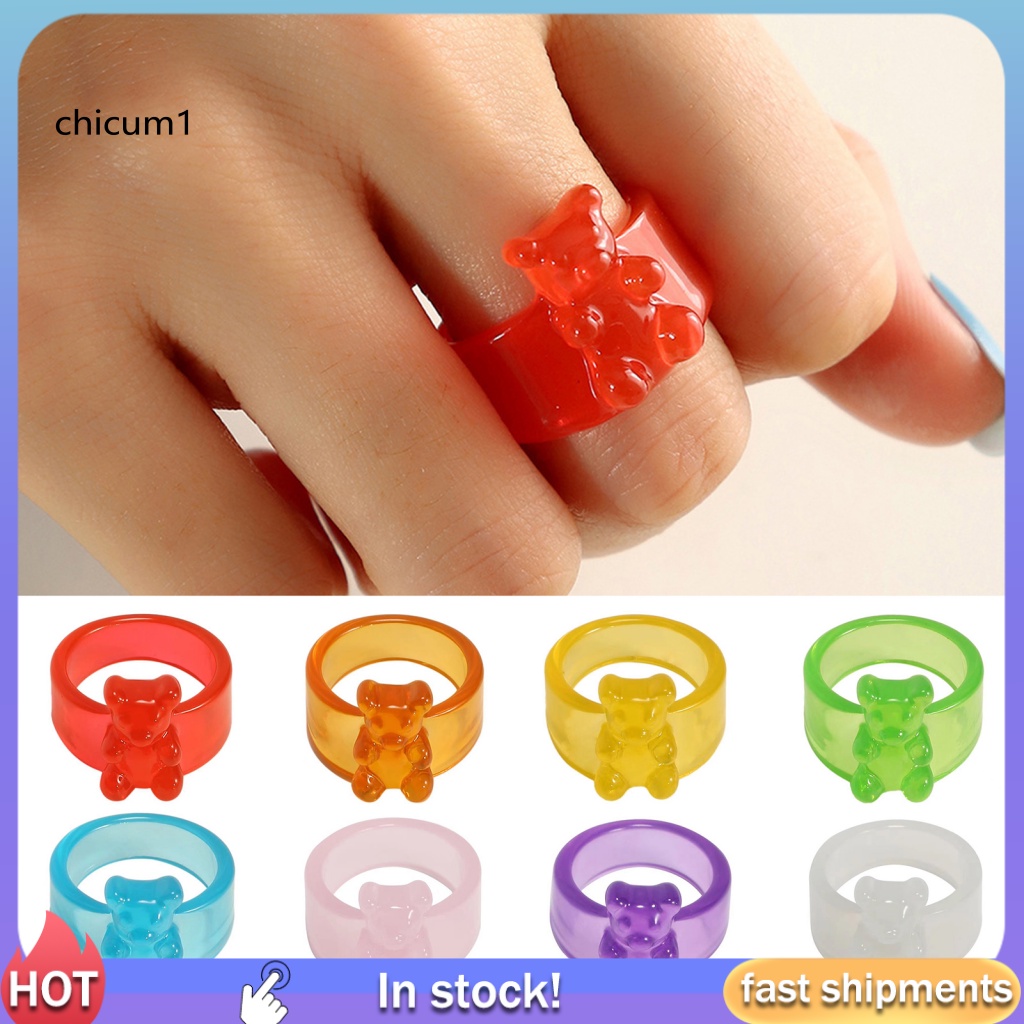 Nhẫn Acrylic Trong Suốt Màu Kẹo Hình Gấu Nhỏ Phong Cách Hàn Quốc Cho Nữ