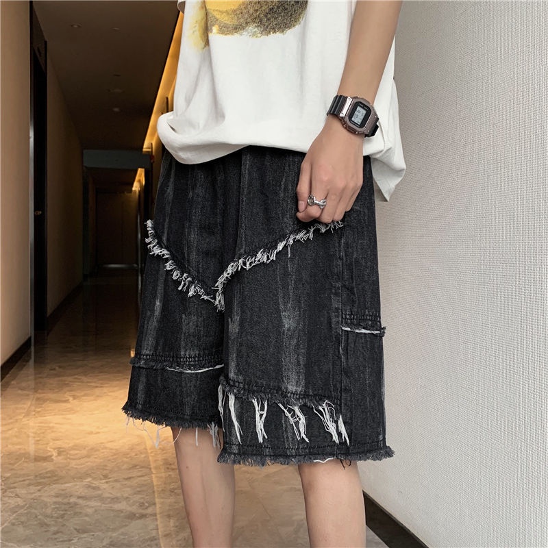 [Thời Trang] Quần Short Denim Dáng Rộng Nhuộm Màu Phong Cách Đường Phố Thường Ngày bf Breeche