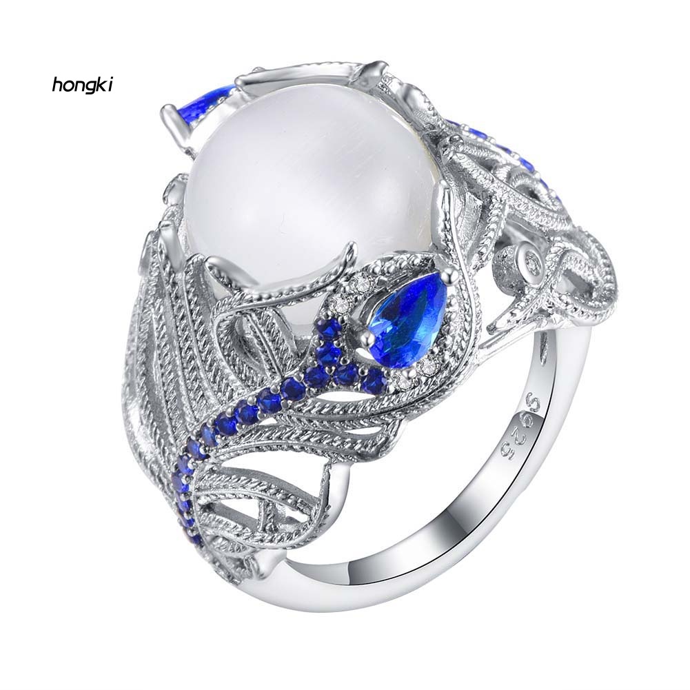 Nhẫn ĐíNh Đá Sapphire Và Lông Công Giả Cho Nữ