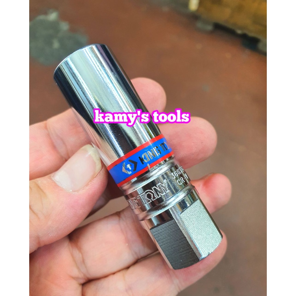 Đầu khẩu tuýp tháo mở bugi có nam châm 16mm 3/8 inch 6 cạnh dài 70mm Kingtony 366516