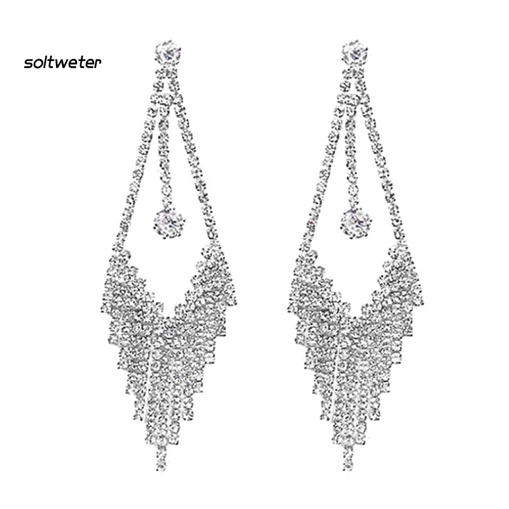 Khuyên Tai Kim Loại Dài Đính Đá Sang Trọng Cho Nữ