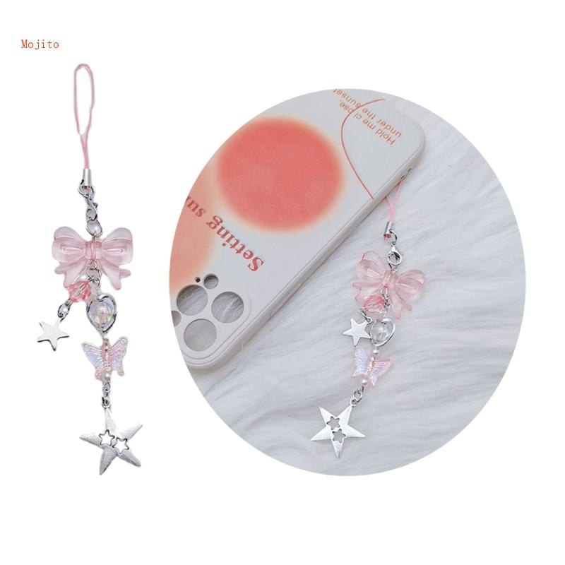 Móc Khóa Điện Thoại Hình Ngôi Sao Năm Cánh Đính Nơ Thủ Công Y2k