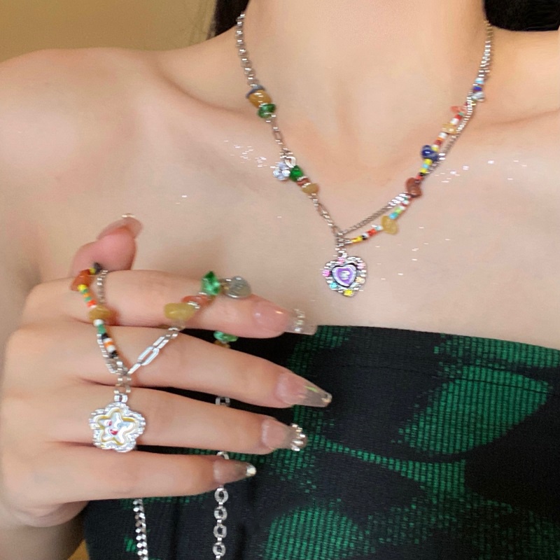 Vòng cổ Hai Lớp Mặt Hình Ngôi Sao / Trái Tim Đính Đá Nhiều Màu Dễ Thương Cho Nữ
