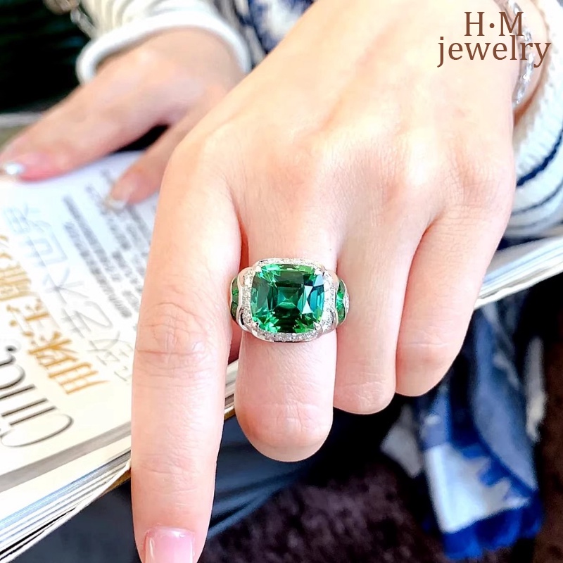 Nhẫn Mạ Bạc 925 Đính Đá Ngọc Lục Bảo Phong Cách Vintage