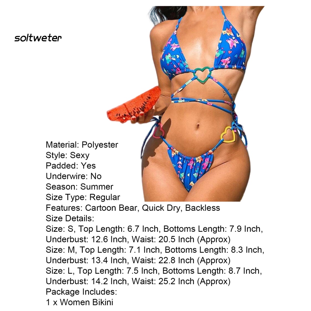 Bộ Đồ Bơi Bikini Hai Dây Có Mút Đệm Họa Tiết Gấu Hoạt Hình Dành Cho Nữ