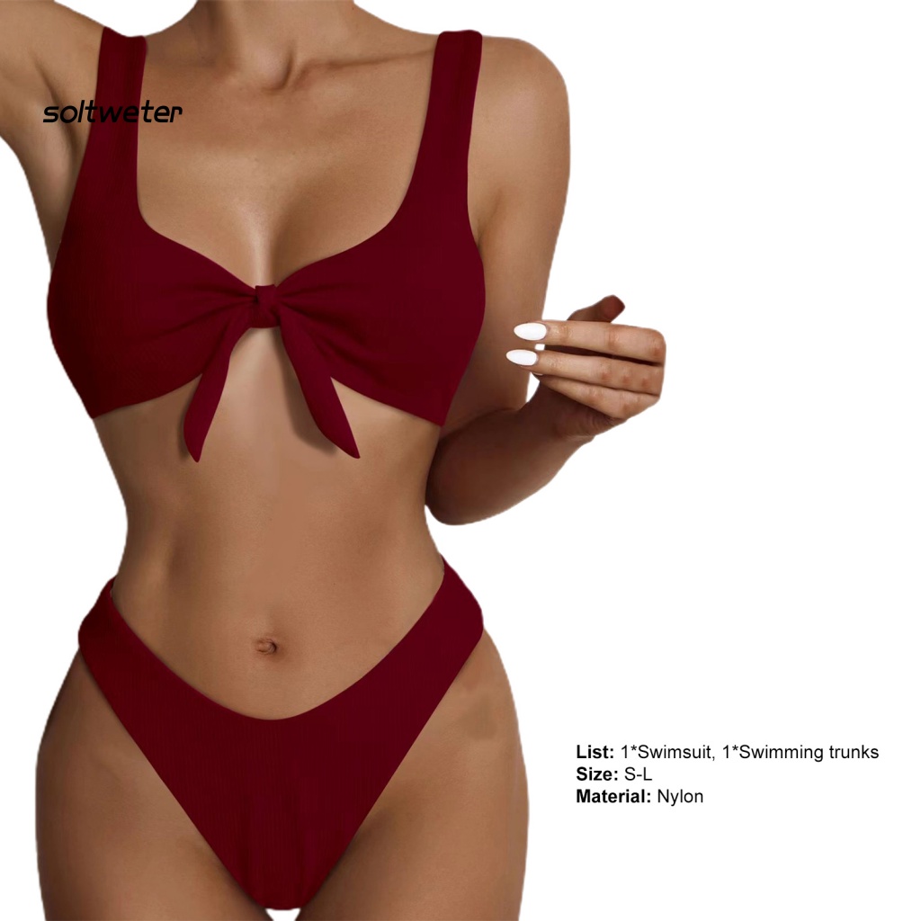Bộ Đồ Bơi Tam Giác Lưng Cao Màu Sắc Trơn Thắt Nút Phía Trước Quyến Rũ Cho Nữ