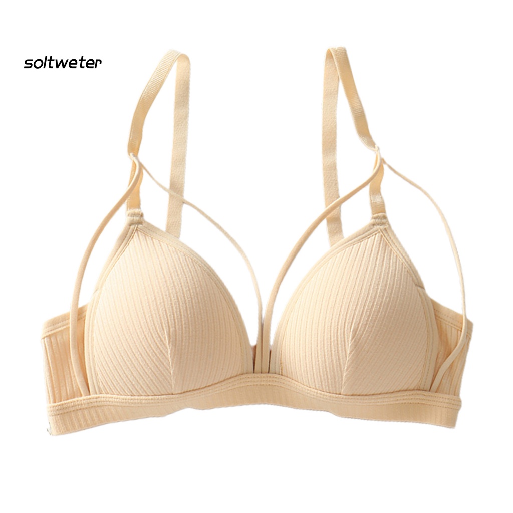 St Áo Ngực Màu Trơn Dây Có Thể Điều Chỉnh Bảo Vệ Lưng Không Gọng Thép Cài Khóa Dành Cho Nữ