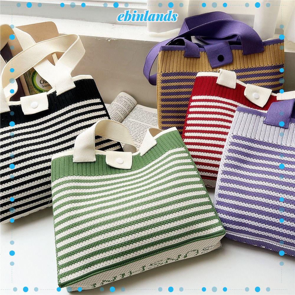 EBINLANDS Túi Xách Đan Len Sọc Thời Trang Hàn Cho Nữ