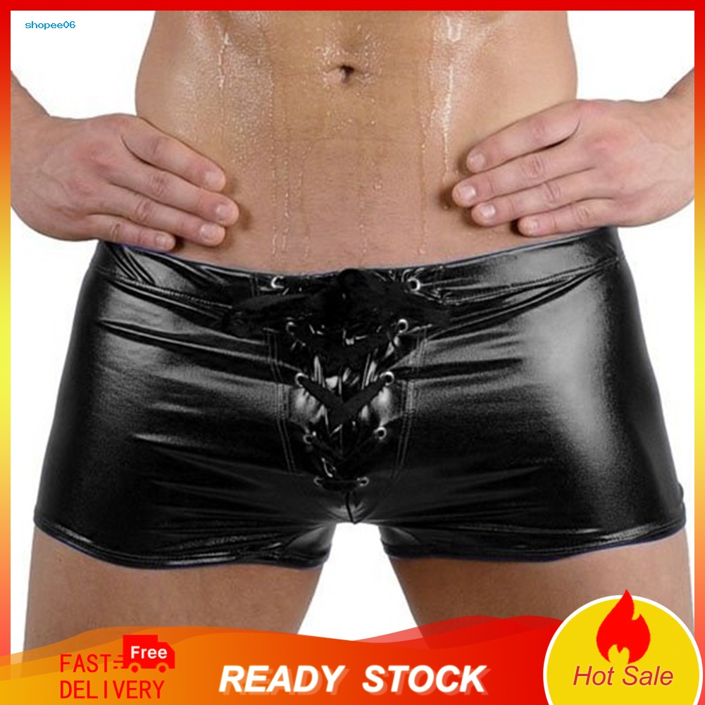 Quần Lót Boxer Chất Da Bóng Cột Dây Thời Trang Quyến Rũ Cho Nam