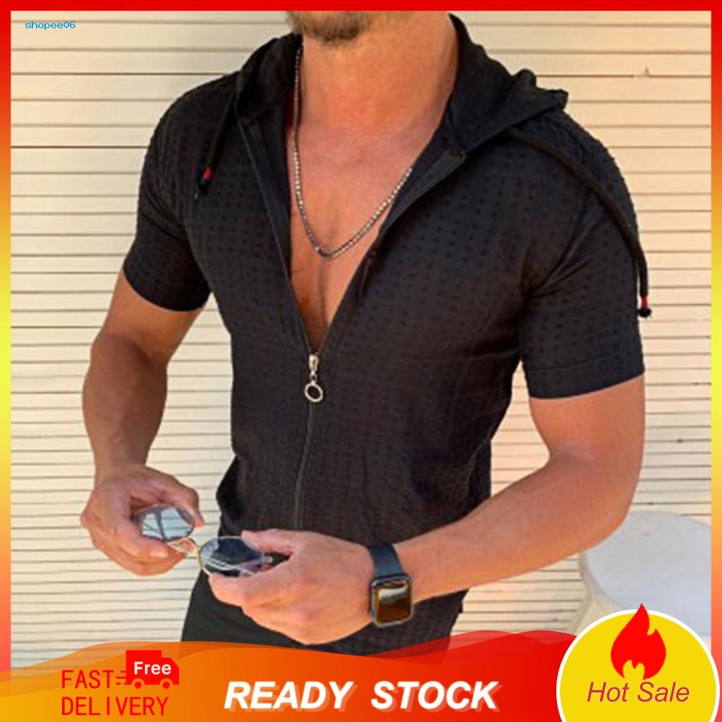 Áo Thun Tay Ngắn Có Nón Phối Khóa Kéo In Họa Tiết Sọc Ca Rô Phong Cách Đường Phố Thời Trang Mùa