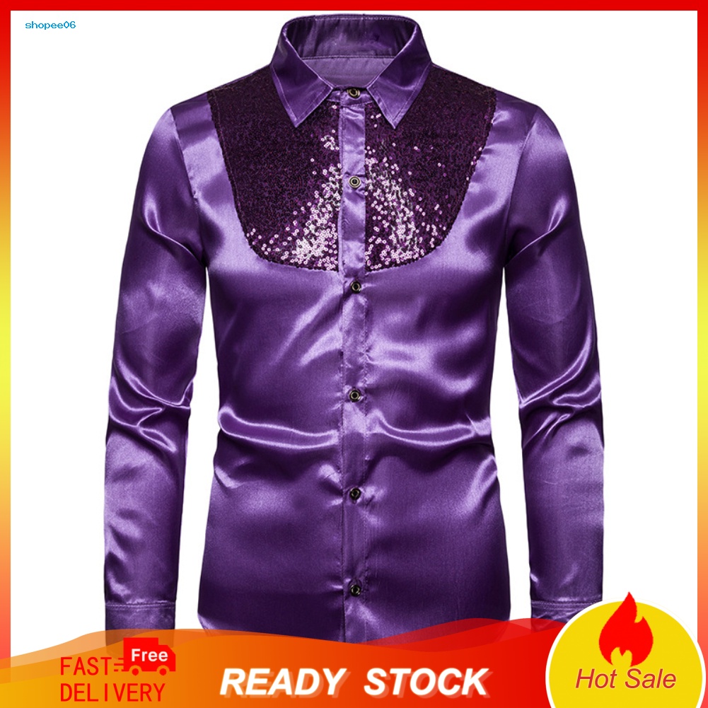 Pemg Áo Sơ Mi Nam Dài Tay Đính Kim Sa Lấp Lánh Màu Sắc Thời Trang Công Sở