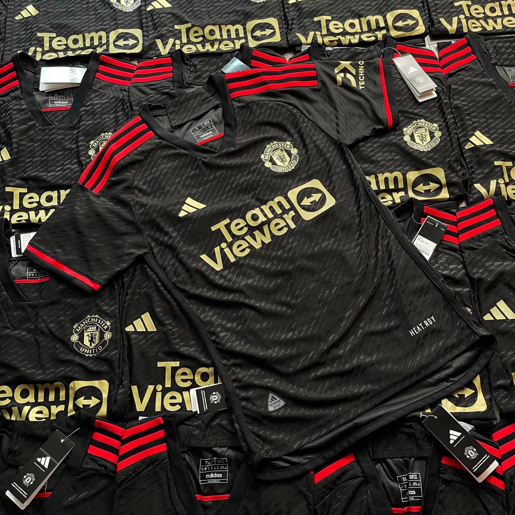 Áo jersey MU Concept Đen viền đỏ logo Vàng gold