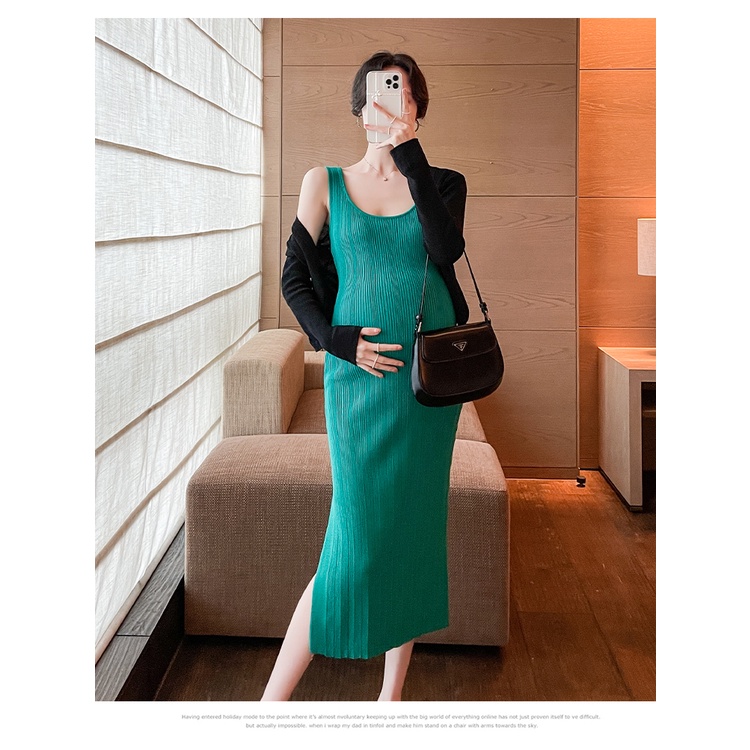 Set Áo Váy Dệt Kim Co Giãn Ôm Dáng Thời Trang Mùa Hè Cho Phụ Nữ Mang Thai