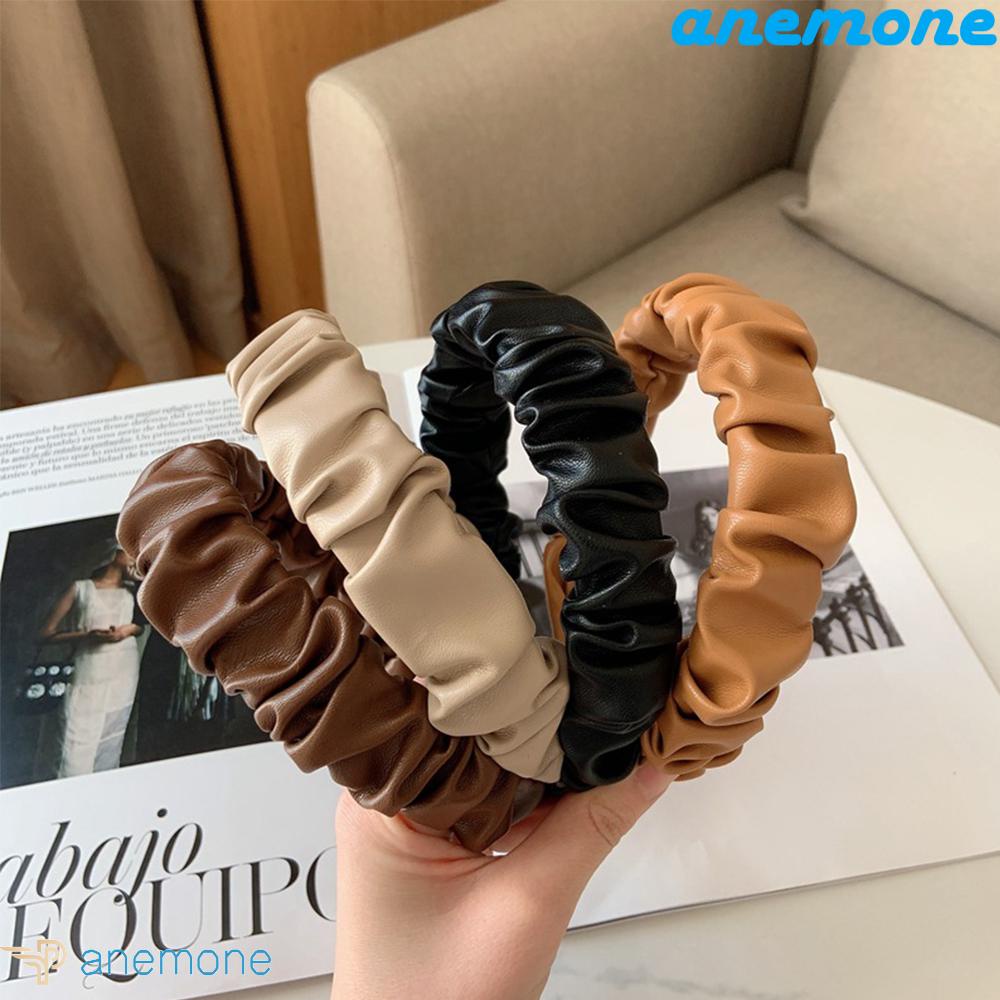 ANEMONE Băng Đô Cài Tóc Bằng Da Màu Trơn Thời Trang Mùa Thu Cho Nữ