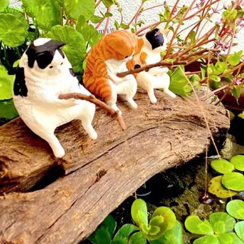 1 Tượng Mèo Câu Cá Mini Bằng Nhựa Resin Trang Trí Mới