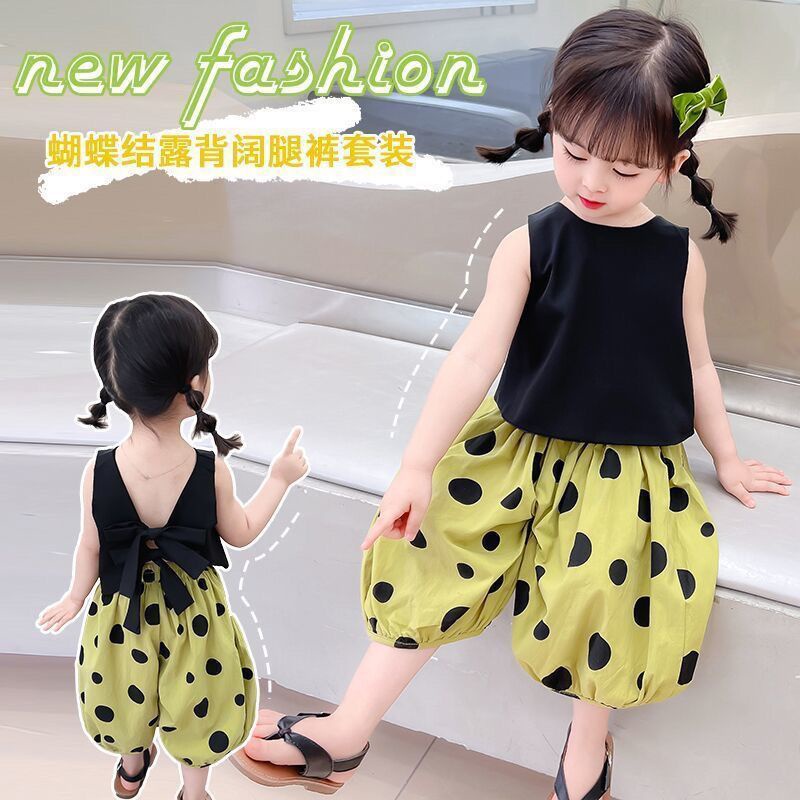 Hàng Mới Về Mới Set Áo Dây Chấm Bi + Áo Khoác Không Tay + Quần Short Thời Trang Mùa Hè Cho Bé Gái