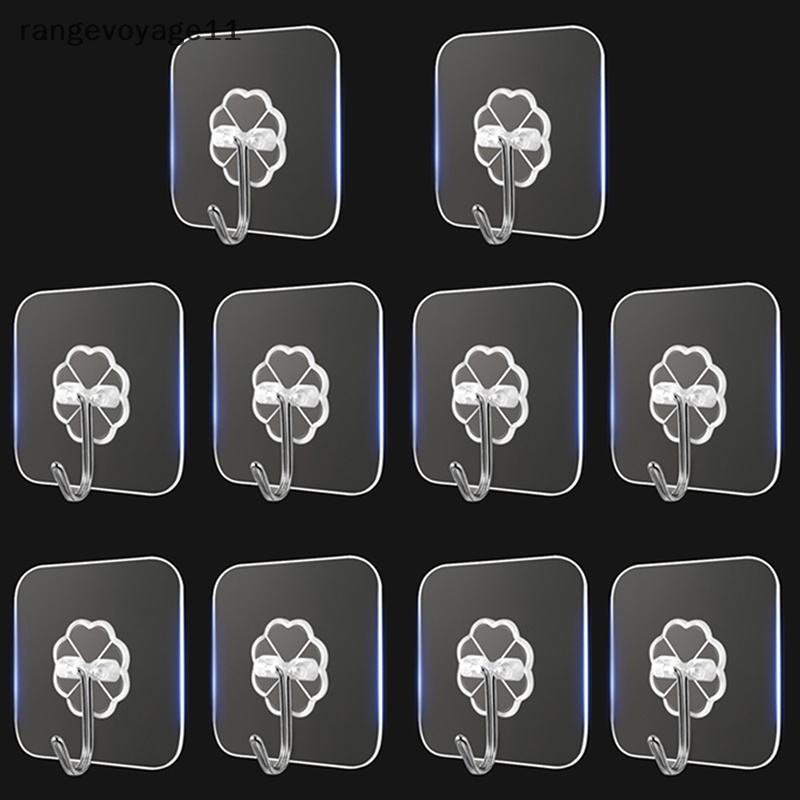 Set 10 Móc Treo Đồ Dán Tường Bằng Thép Không Gỉ Trong Suốt Đa Năng