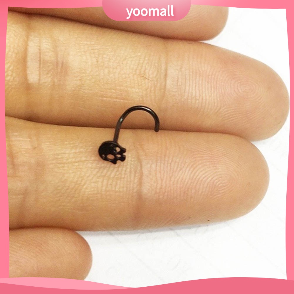 Set 2 Khuyên Mũi Hình Đầu Lâu Bằng Thép Không Gỉ Cá Tính