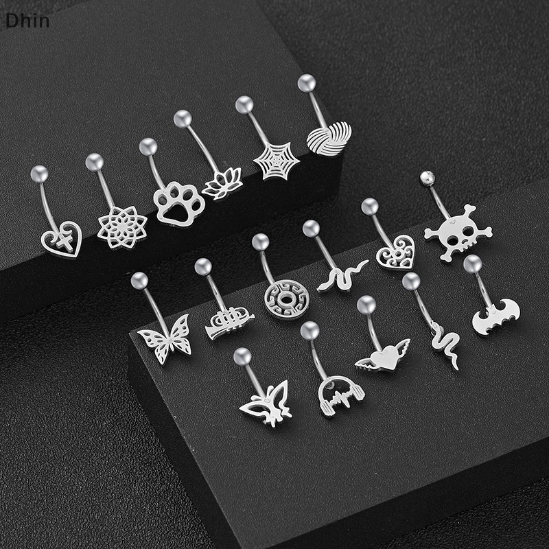 [Dhin] New Fashion Curved Belly Button Nail Stainless Steel Butterfly Skull Snake Belly Button Ring Tragus Body Jewelry COD