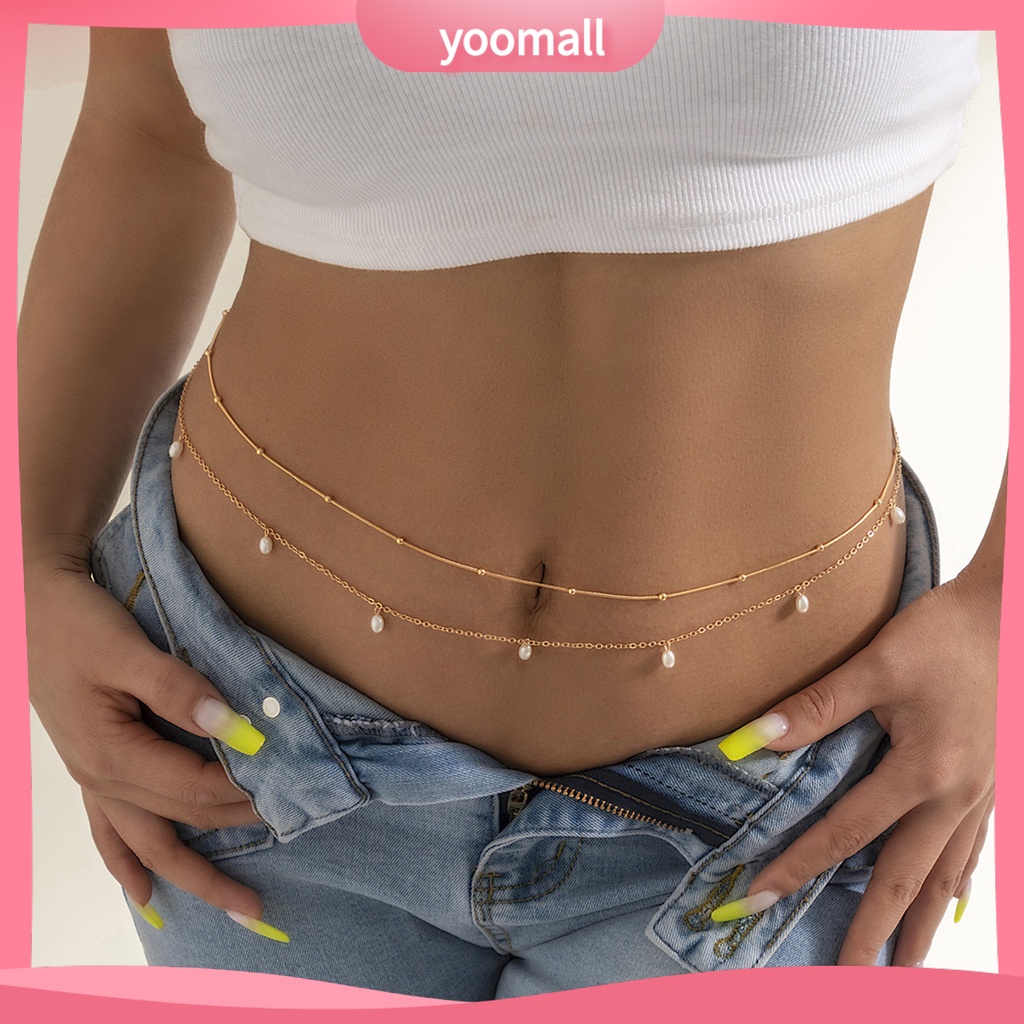[YM] Set 2 Dây Chuyền Thắt Lưng Hai Lớp Mỏng Đính Ngọc Trai Nhân Tạo Có Thể Điều Chỉnh Cho Nữ