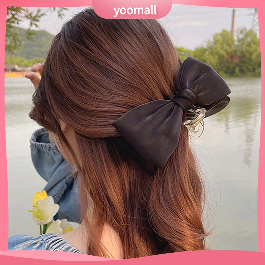 Kẹp Tóc Đính Nơ Ruy Băng Màu Trơn Đa Năng Phong Cách Hàn Quốc