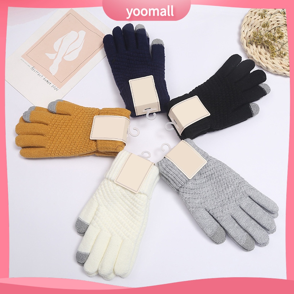 1 Đôi Găng Tay Dệt Kim Dày Dặn Giữ Ấm Bảo Vệ Toàn Diện Màn Hình Cảm Ứng