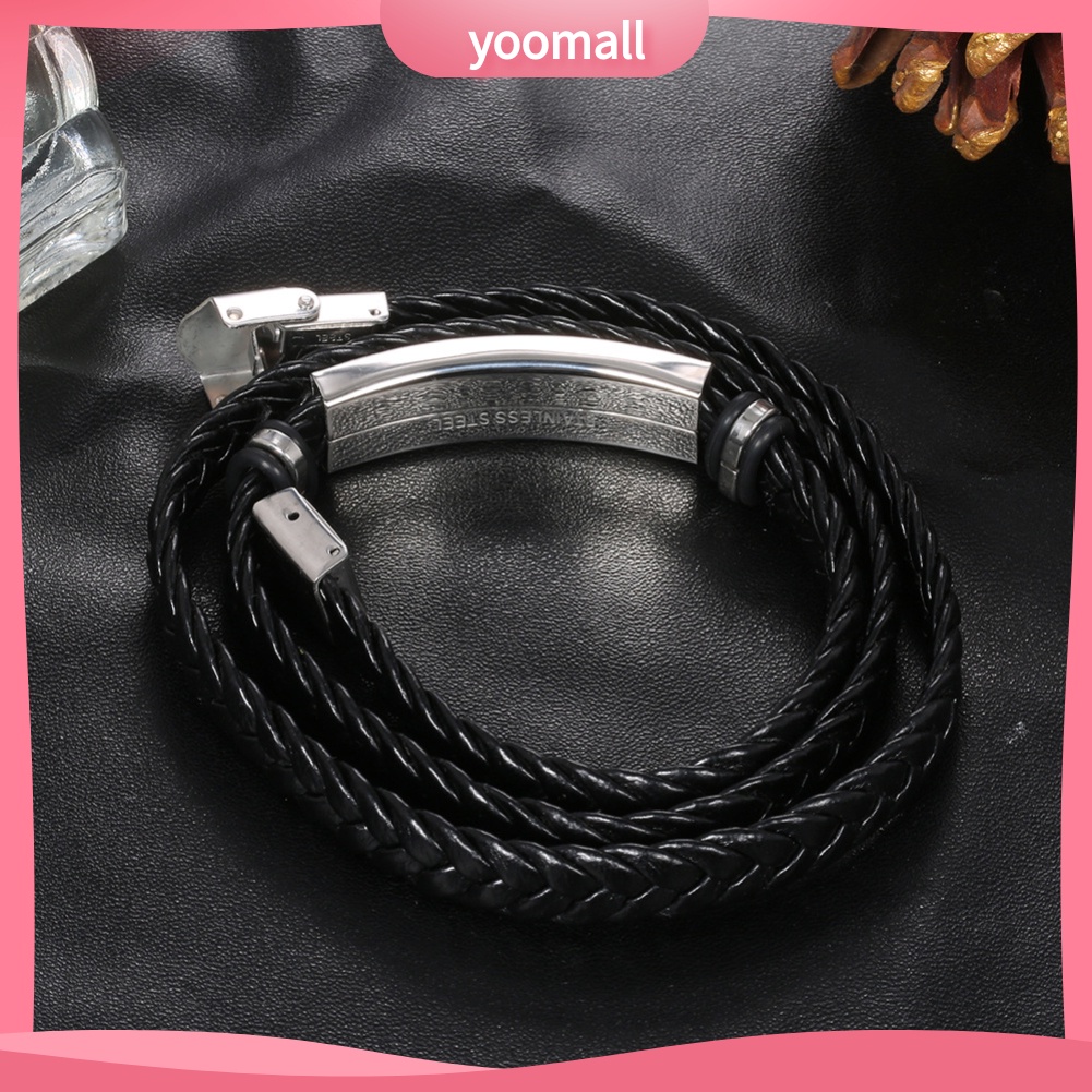 Vòng Tay Giả Da Nhiều Lớp Bện Dây Dài Thời Trang Cho Nam