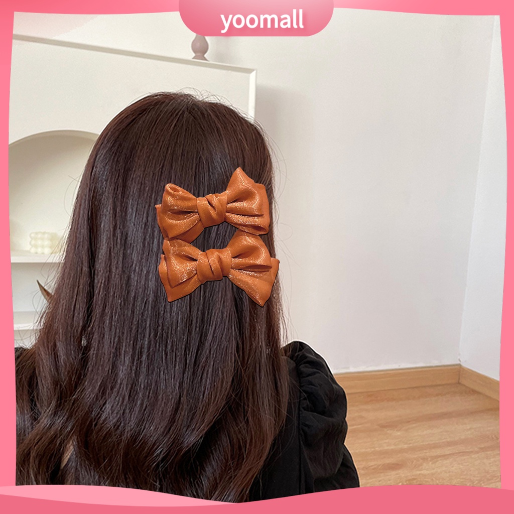 1 Cặp Kẹp Tóc Nơ Đính Ngọc Trai Giả Hai Lớp Chống Trượt Lâu Trôi