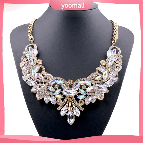 [YM] Vòng Cổ Choker Hình Hoa Đính Kim Cương Giả Nhiều Màu Sắc