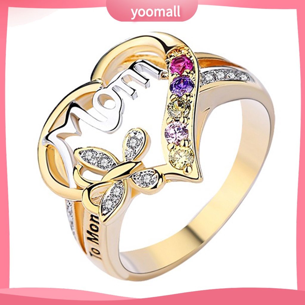Nhẫn Kim Loại Hình Trái Tim Đính Đá Cho Ngày Của Mẹ