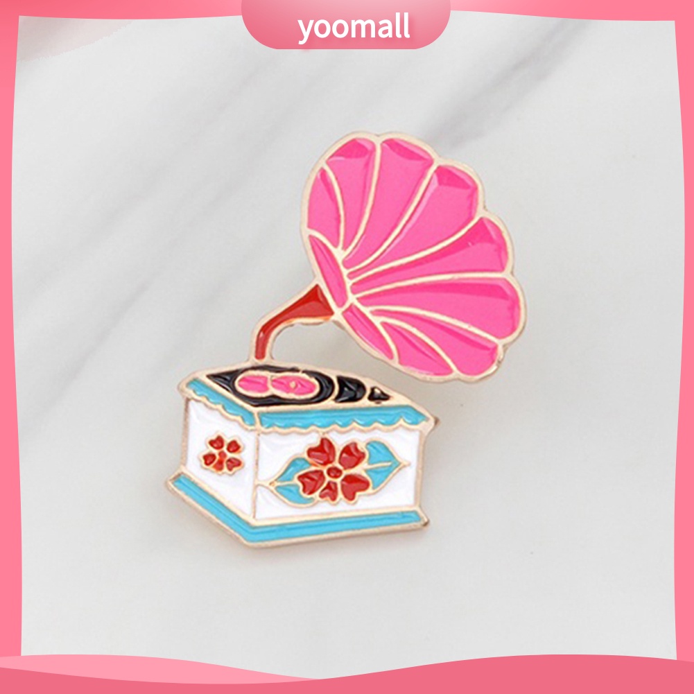 Ghim Cài Áo Hình Máy Hát Đĩa Tráng Men Phong Cách Retro