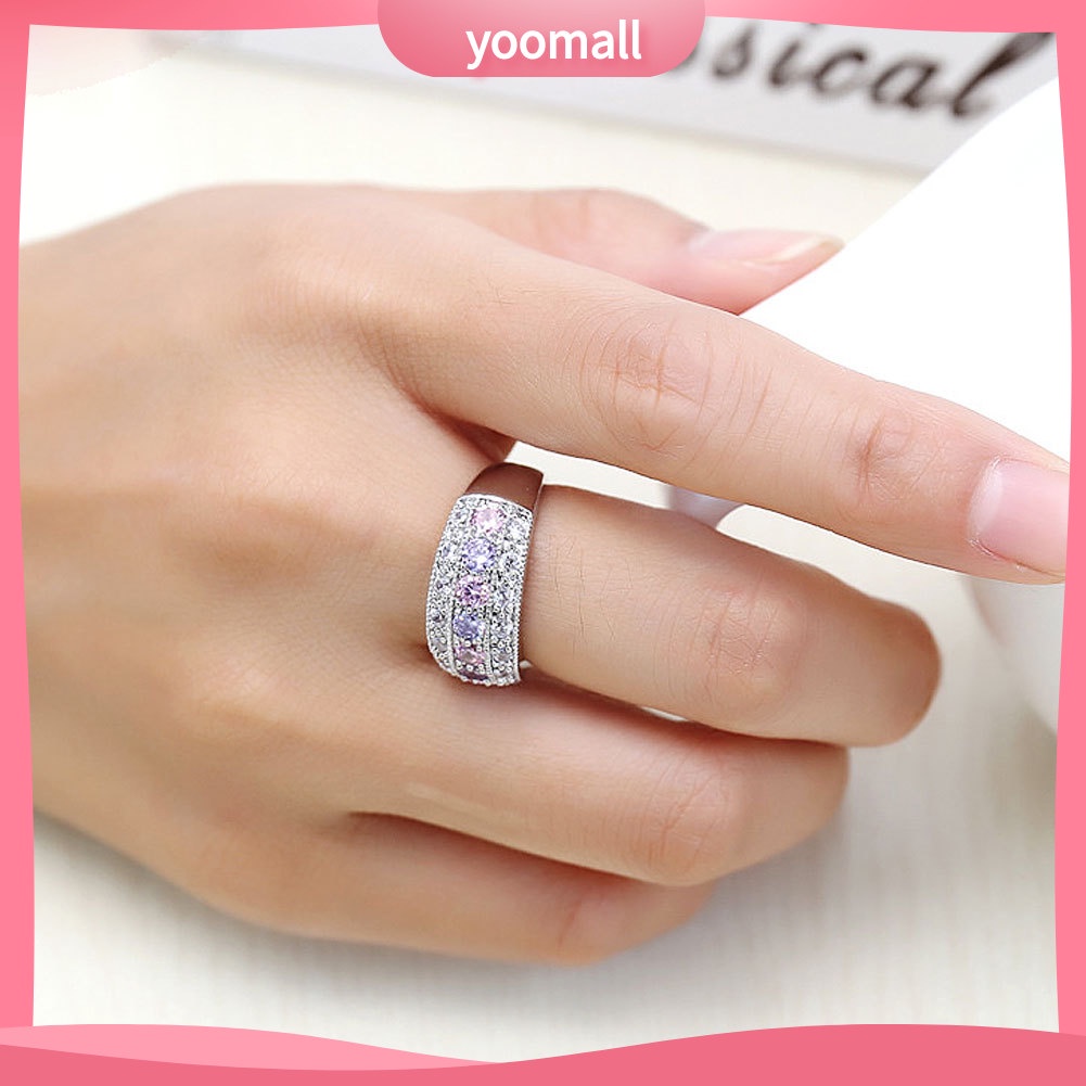 Nhẫn Đính Hôn Đính Đá Zircon Nhiều Màu Sắc Dành Cho Cô Dâu