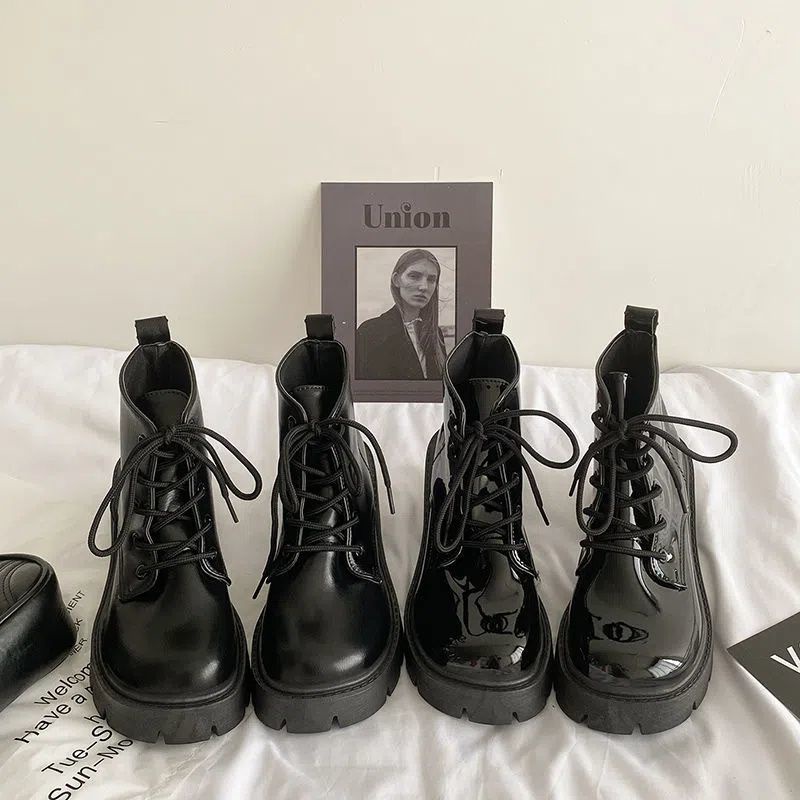 Giày Bốt Martin Da Bóng Gót Dày Tăng Chiều Cao Cá Tính