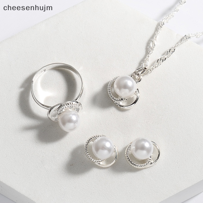 Bộ Trang Sức Vòng cổ / Nhẫn / Bông Tai Mạ Bạc Hình Hoa Bướm Đính Ngọc Trai Nhân Tạo Thời Trang Cho Nữ