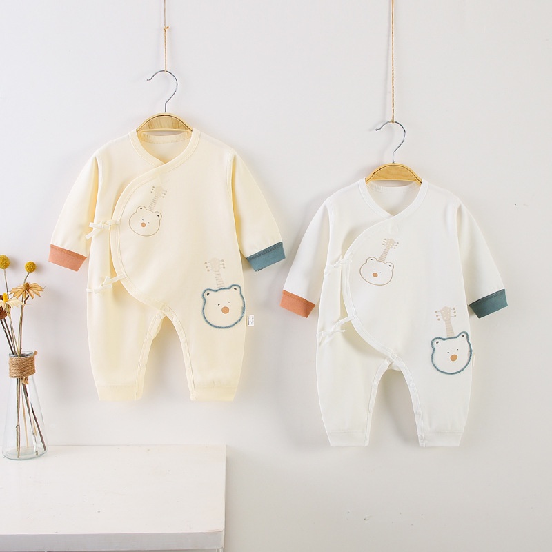 Bộ Áo Liền Quần Tay Dài Chất Liệu Cotton Mềm Mại In Họa Tiết Chú Gấu Dễ Thương Cho Bé Sơ